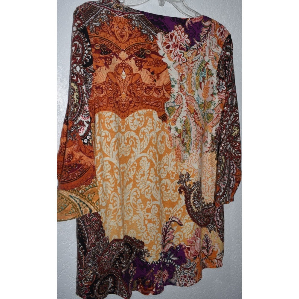Chicos 1/Mediume Mix Print Tunic Top Multicolor Business Casual 3/4 Sleeve Vneck - Picture 10 of 15